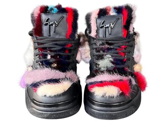 Sneakers Giuseppe Zanotti Talon Winter in pelle e pelliccia nera Nero Multicolore - vista 2