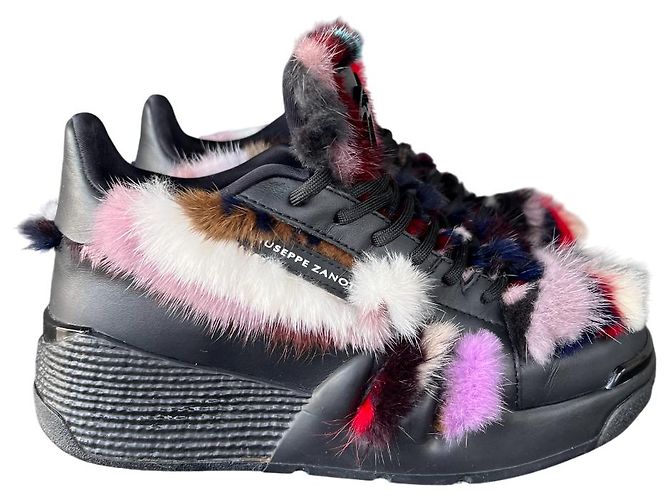 Sneakers Giuseppe Zanotti Talon Winter in pelle e pelliccia nera Nero Multicolore - vista 7