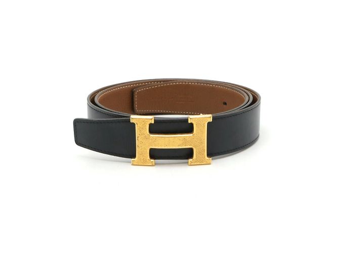 Hermès Hermes H Guilloché Constance Reversible Leather Belt Brown Black - view 2