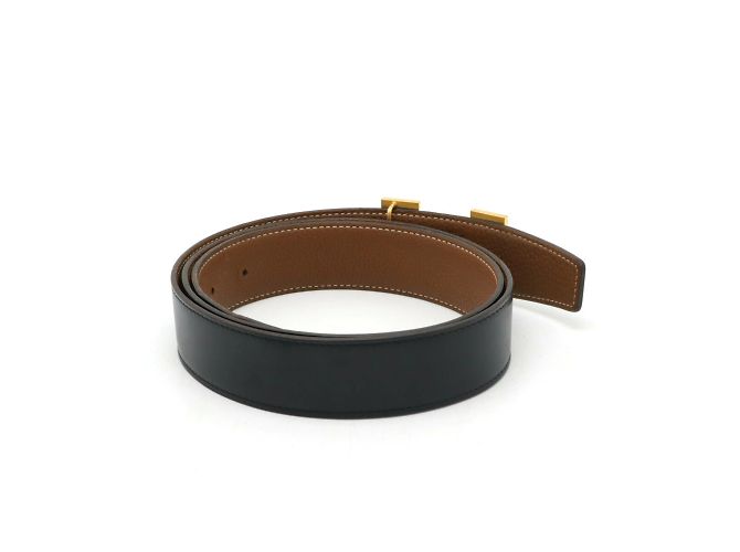 Hermès Hermes H Guilloché Constance Reversible Leather Belt Brown Black - view 3