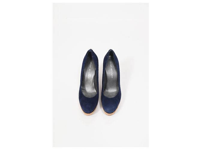 Stuart Weitzman Corkswoon Wedge Pumps in Camoscio Blu Navy - vista 11