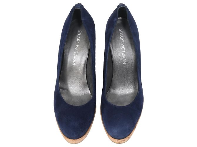 Stuart Weitzman Corkswoon Wedge Pumps in Camoscio Blu Navy - vista 5