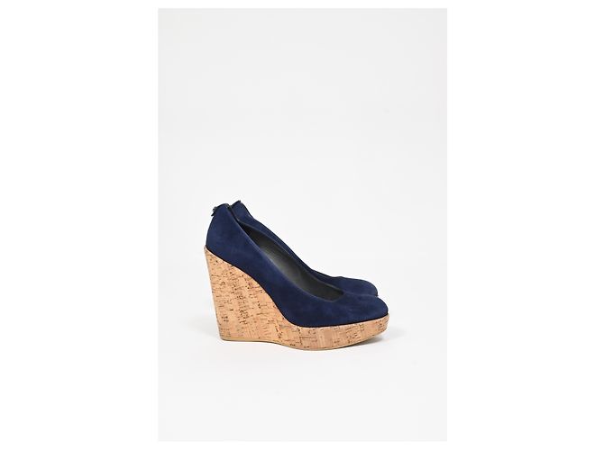 Stuart Weitzman Corkswoon Wedge Pumps in Camoscio Blu Navy - vista 7