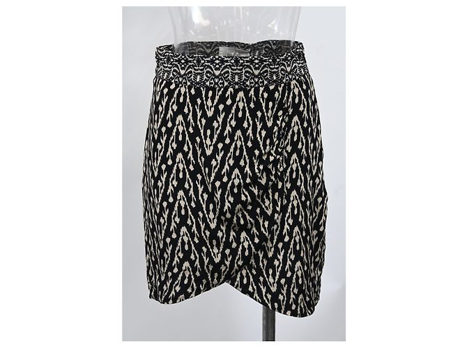 Falda mini con efecto envolvente impresa Ba&Sh Iliade en viscosa negra y blanca Multicolor - vista 5