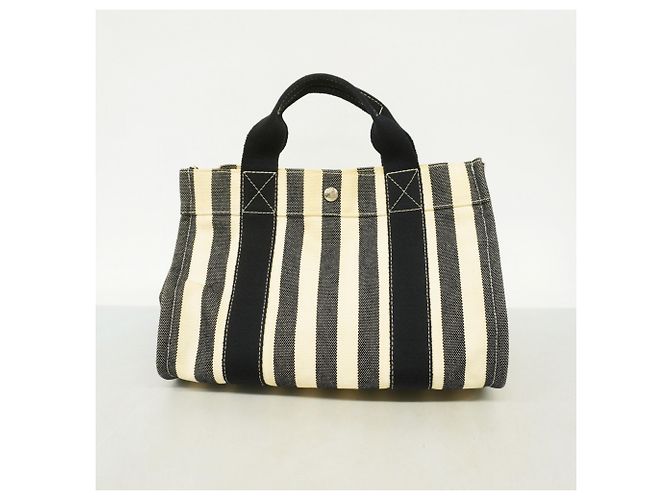 Hermès Hermes Handtasche Cannes PM aus Canvas Schwarz Weiß - Ansicht 15