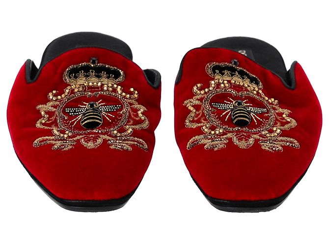 Mule piatte ricamate Dolce & Gabbana in velluto rosso - vista 10