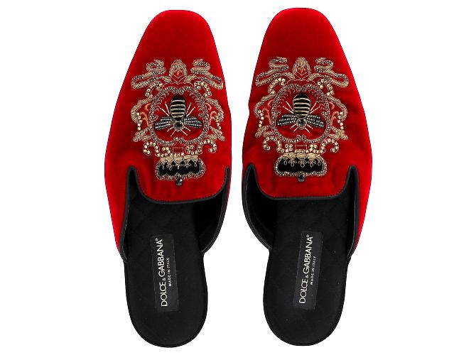 Mule piatte ricamate Dolce & Gabbana in velluto rosso - vista 12