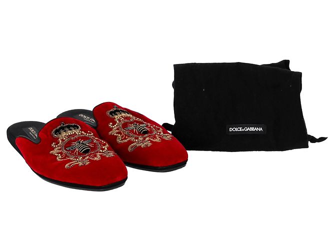 Mule piatte ricamate Dolce & Gabbana in velluto rosso - vista 14