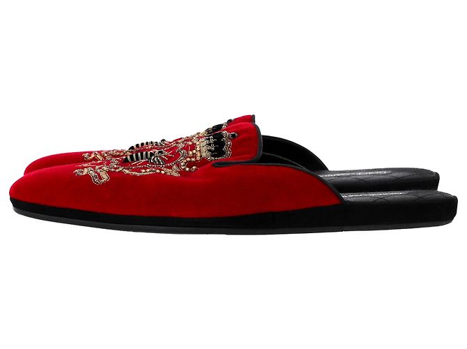 Mule piatte ricamate Dolce & Gabbana in velluto rosso - vista 3