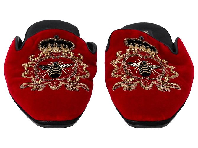 Mule piatte ricamate Dolce & Gabbana in velluto rosso - vista 4