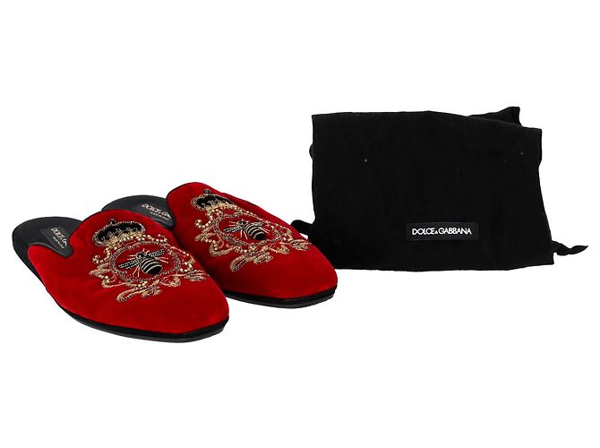 Mule piatte ricamate Dolce & Gabbana in velluto rosso - vista 7