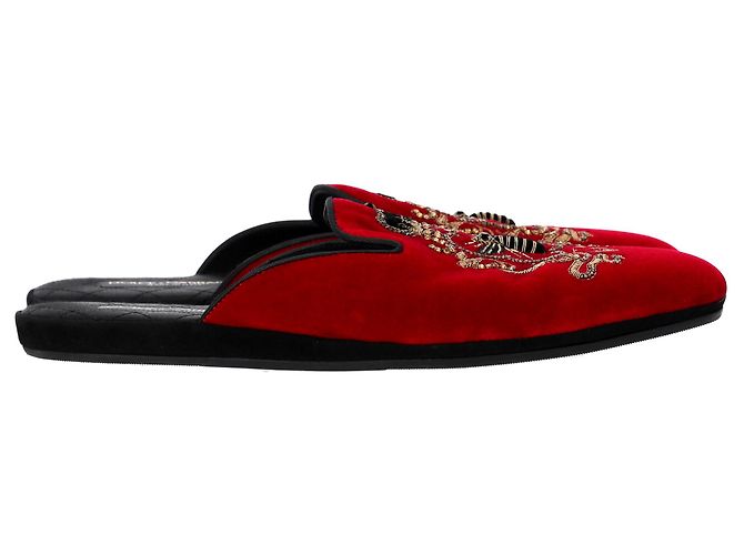 Mule piatte ricamate Dolce & Gabbana in velluto rosso - vista 8