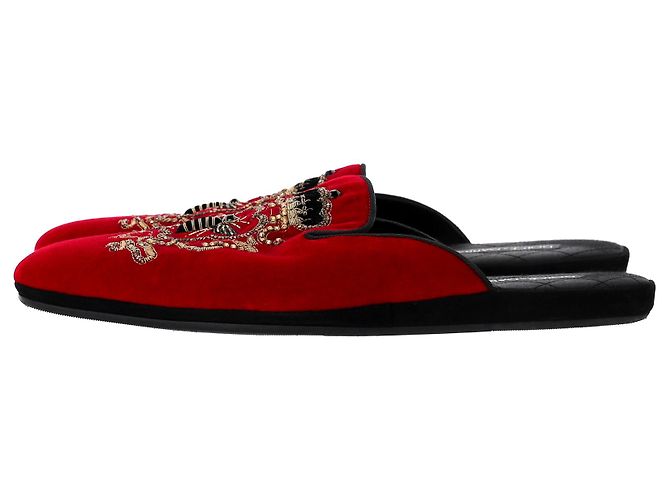 Mule piatte ricamate Dolce & Gabbana in velluto rosso - vista 9