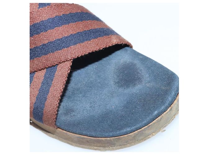 Hermès Sandali HERMES Tela Blu Navy Marrone Auth ti2173 - vista 10