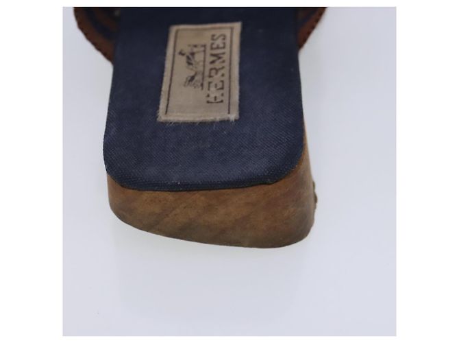 Hermès Sandali HERMES Tela Blu Navy Marrone Auth ti2173 - vista 13