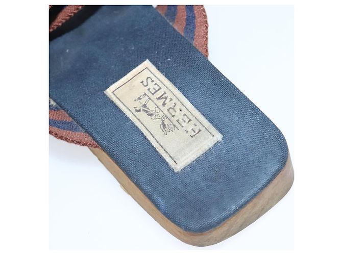 Hermès Sandali HERMES Tela Blu Navy Marrone Auth ti2173 - vista 18