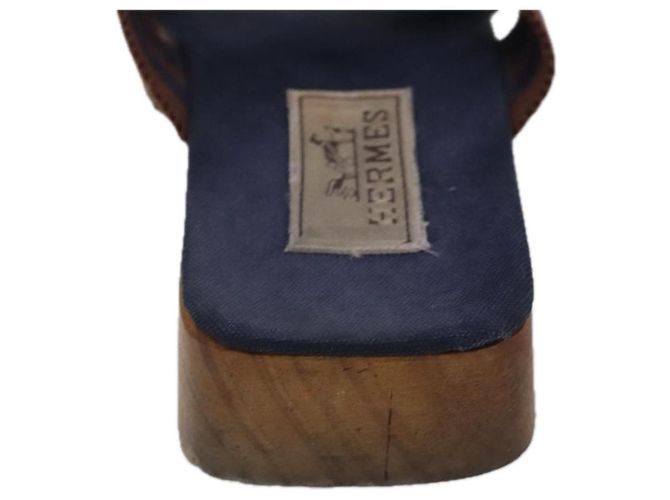 Hermès Sandali HERMES Tela Blu Navy Marrone Auth ti2173 - vista 3