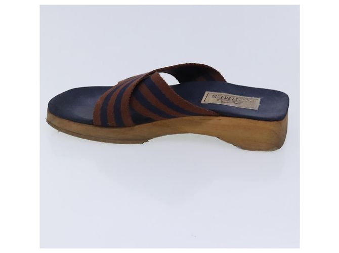 Hermès Sandali HERMES Tela Blu Navy Marrone Auth ti2173 - vista 5