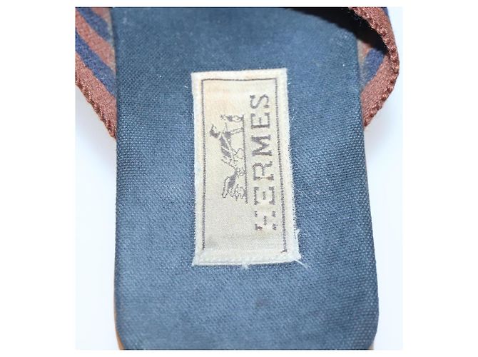 Hermès Sandali HERMES Tela Blu Navy Marrone Auth ti2173 - vista 8