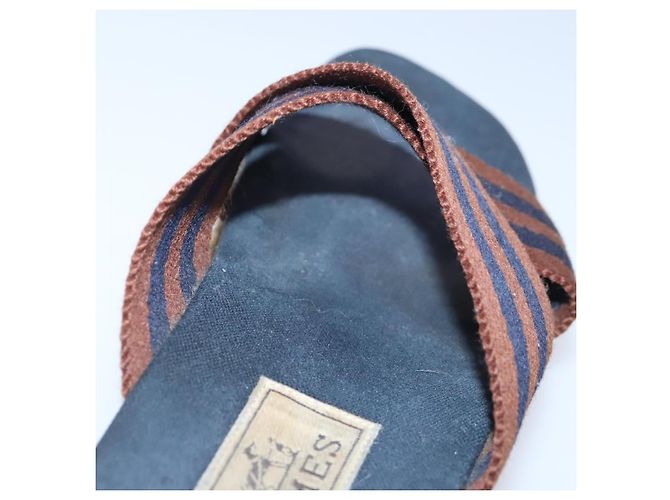 Hermès Sandali HERMES Tela Blu Navy Marrone Auth ti2173 - vista 9