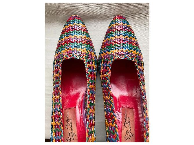 Décolleté Philippe Model in pelle intrecciata multicolore Rosso Blu Giallo - vista 4