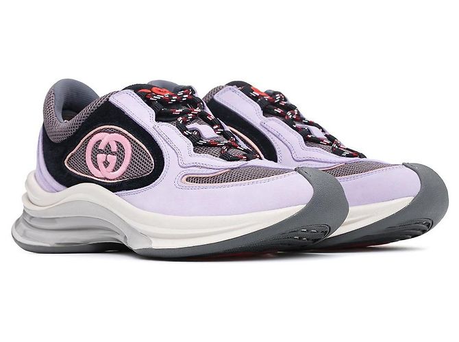 GUCCI SNEAKERS RUN INTERLOCKING G IN PELLE LILLA. Multicolore - vista 7