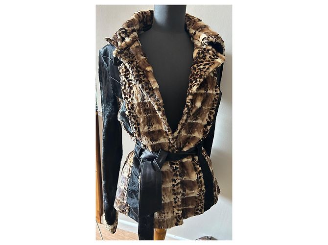 Autre Marque Chaqueta de piel Demmy con cuello de cuero marrón - vista 8