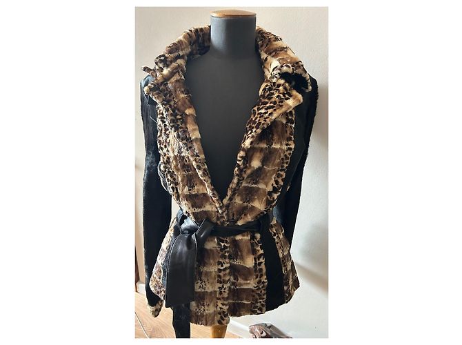 Autre Marque Chaqueta de piel Demmy con cuello de cuero marrón - vista 9