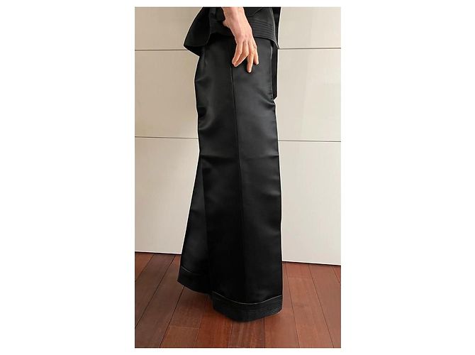 Guy Laroche Schwarze Plissierte Baumwollsatin Hose - Ansicht 2