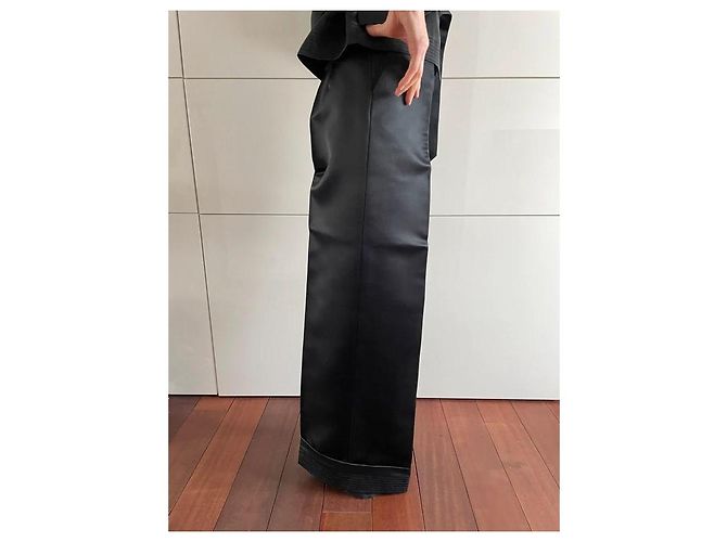 Guy Laroche Schwarze Plissierte Baumwollsatin Hose - Ansicht 3