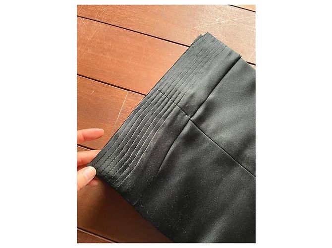Guy Laroche Schwarze Plissierte Baumwollsatin Hose - Ansicht 7