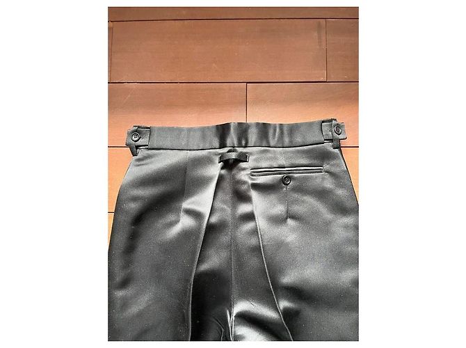 Guy Laroche Schwarze Plissierte Baumwollsatin Hose - Ansicht 8