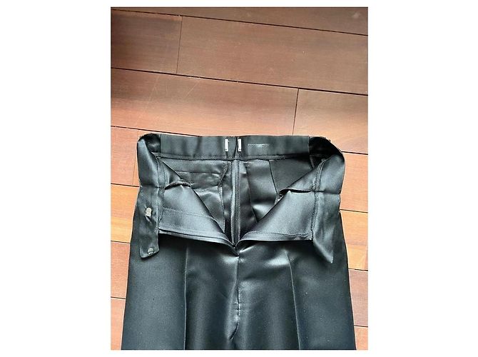 Guy Laroche Schwarze Plissierte Baumwollsatin Hose - Ansicht 9