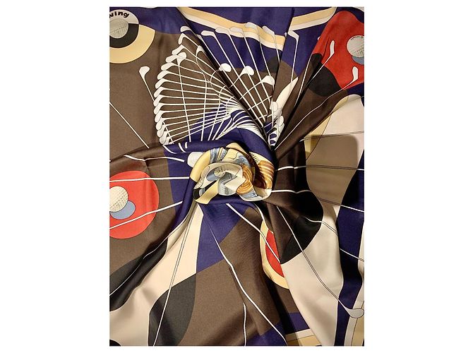 Foulard Hermès Swing in seta blu navy - vista 3