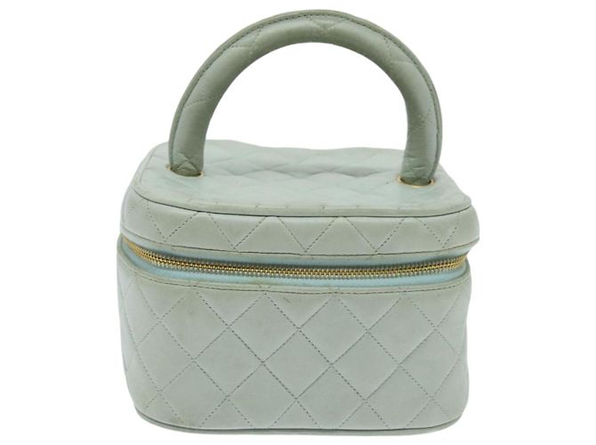 CHANEL Matelassé Vanity Pouch Cosmetico in Pelle di Agnello Blu Oro CC Auth yk15445 D'oro - vista 13
