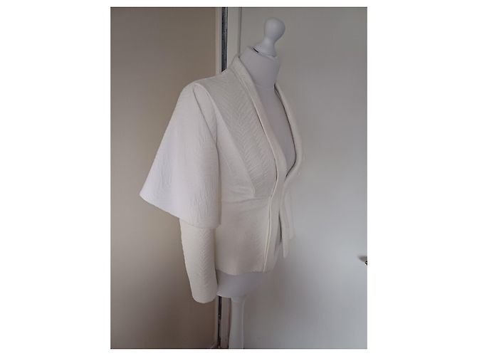 Balmain Giacca Corta in Cotone Bianco con Cape - vista 2
