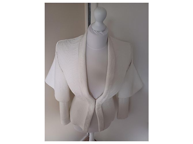 Balmain Giacca Corta in Cotone Bianco con Cape - vista 3