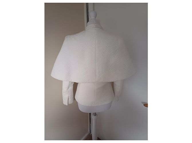 Balmain Giacca Corta in Cotone Bianco con Cape - vista 4