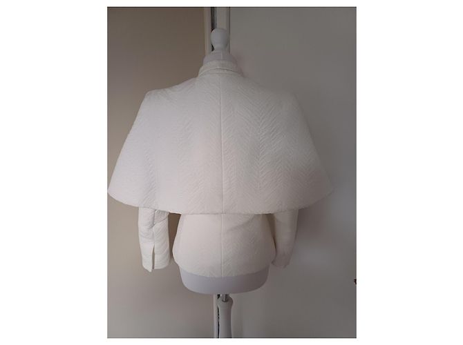 Balmain Giacca Corta in Cotone Bianco con Cape - vista 5
