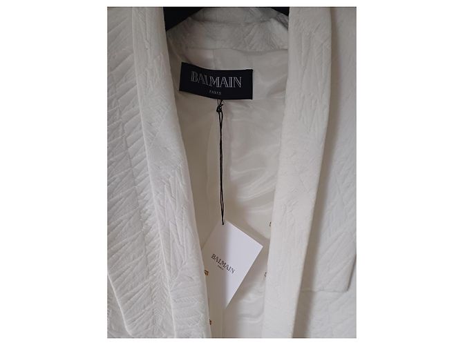 Balmain Giacca Corta in Cotone Bianco con Cape - vista 6