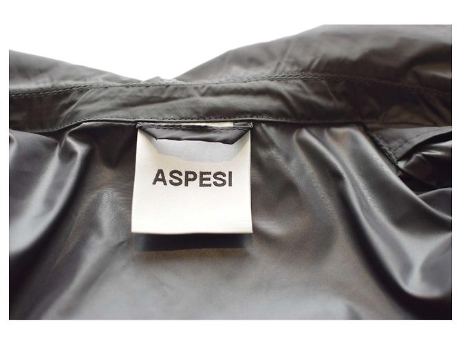 Aspesi Schwarzer Wasserabweisender Nylon Trenchcoat Leicht S - Ansicht 3