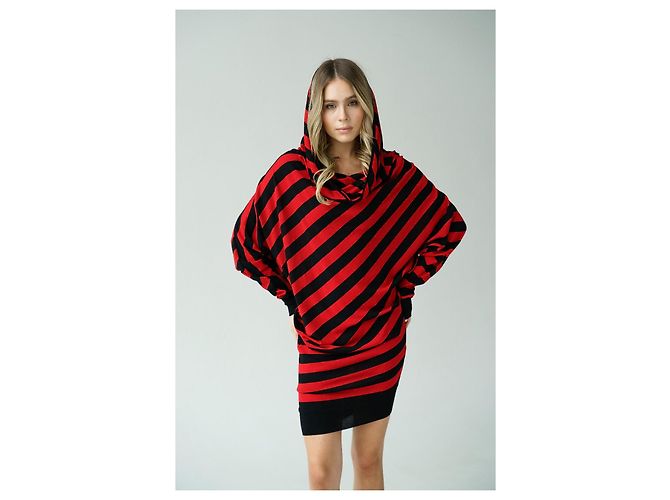 Rot und schwarzes asymmetrisches Kleid Herbst Winter 2009/2010 ALEXANDER McQUEEN Mehrfarben - Ansicht 6
