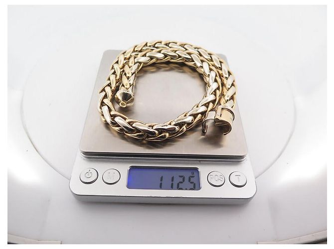 COLLANA VINTAGE O.J. PERRIN MAGLIA PALMA IN ORO GIALLO 18K 2 TONI 112GR - vista 6