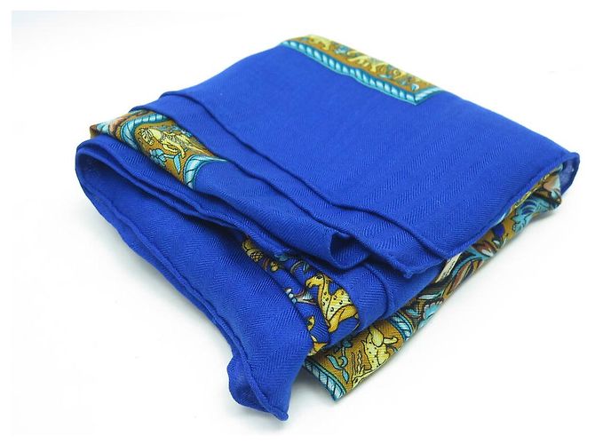 Hermès SCIALLE HERMES CHASSE IN INDIA 140 CM CACHEMIRE SETA BLU - vista 10