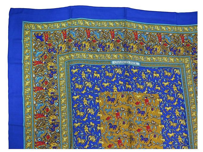 Hermès SCIALLE HERMES CHASSE IN INDIA 140 CM CACHEMIRE SETA BLU - vista 2