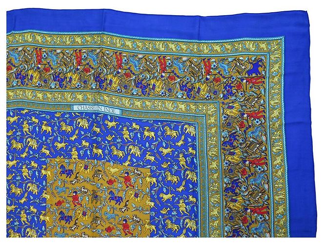 Hermès SCIALLE HERMES CHASSE IN INDIA 140 CM CACHEMIRE SETA BLU - vista 3