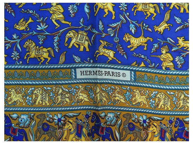Hermès SCIALLE HERMES CHASSE IN INDIA 140 CM CACHEMIRE SETA BLU - vista 6