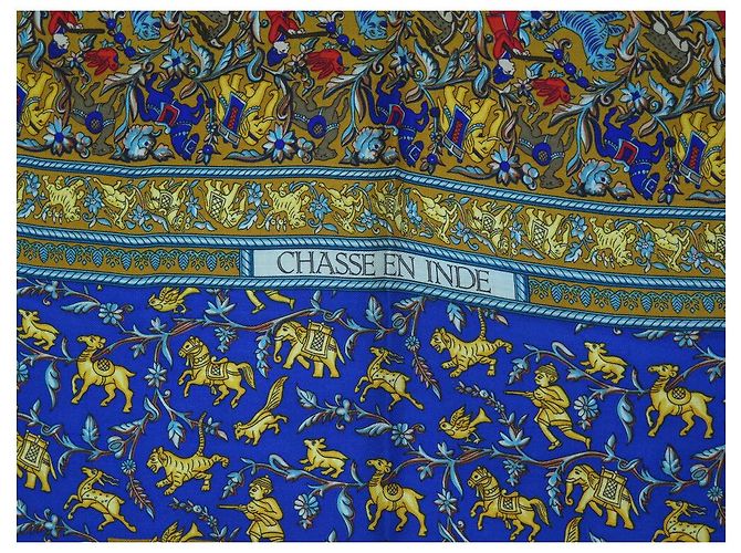 Hermès SCIALLE HERMES CHASSE IN INDIA 140 CM CACHEMIRE SETA BLU - vista 7