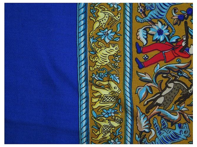 Hermès SCIALLE HERMES CHASSE IN INDIA 140 CM CACHEMIRE SETA BLU - vista 8