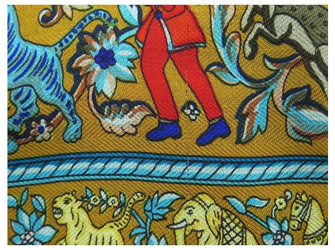 Hermès SCIALLE HERMES CHASSE IN INDIA 140 CM CACHEMIRE SETA BLU - vista 9